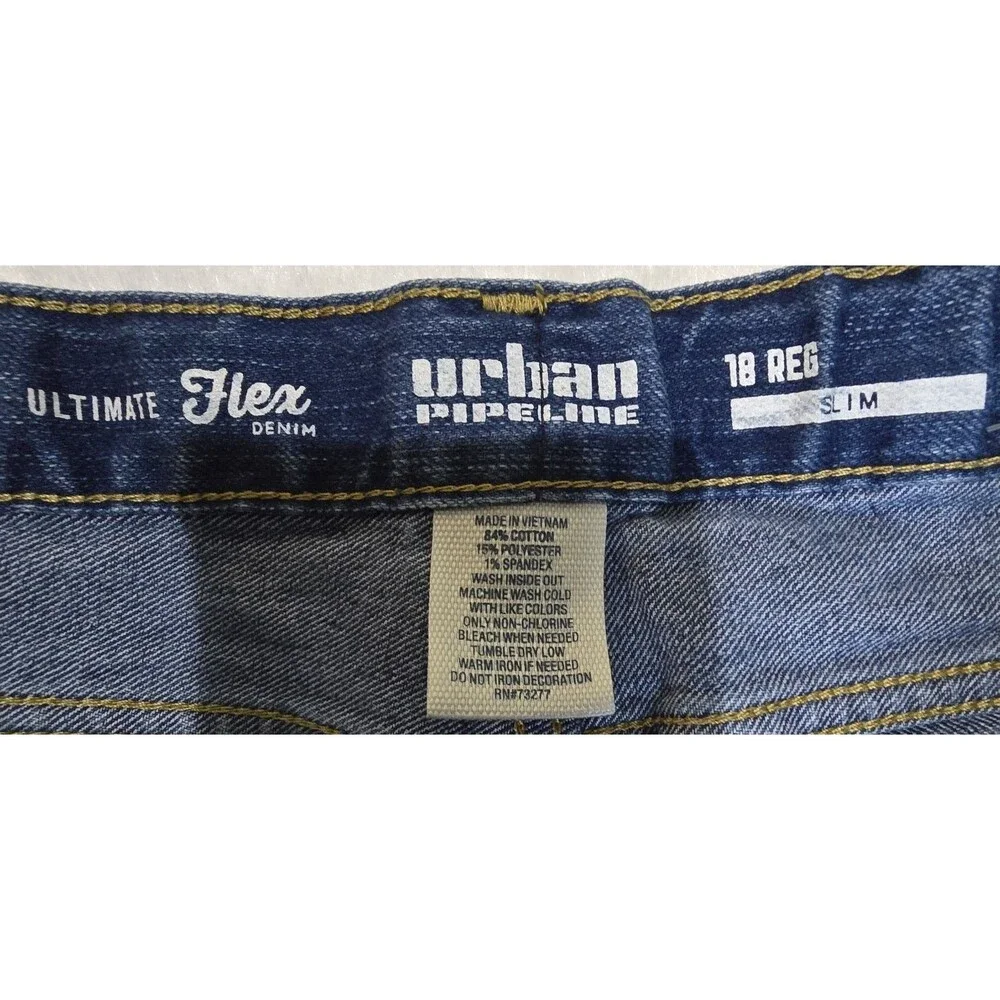 Boys Urban Pipeline Jeans 18 Reg Slim Ultimate Flex Adjustable Waist Blue Denim